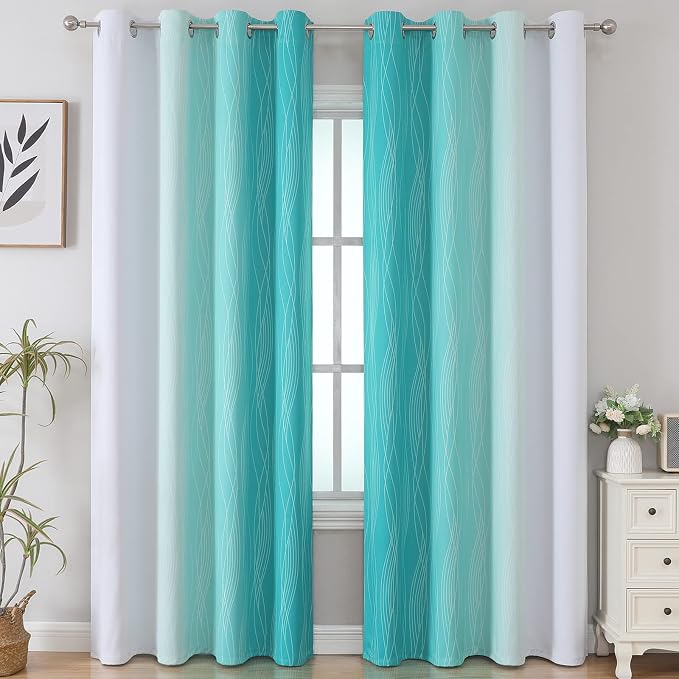 Estelar Textiler Teal and Grayish White Blackout Curtains