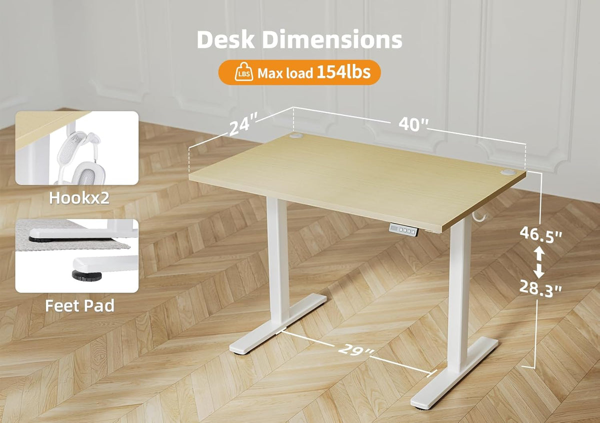 Seang Standing Desk with Adjustable Height, 40x24 Inch Electric Stand Up Desk for Home Office, Studio, Computer Workstation, Nature Top