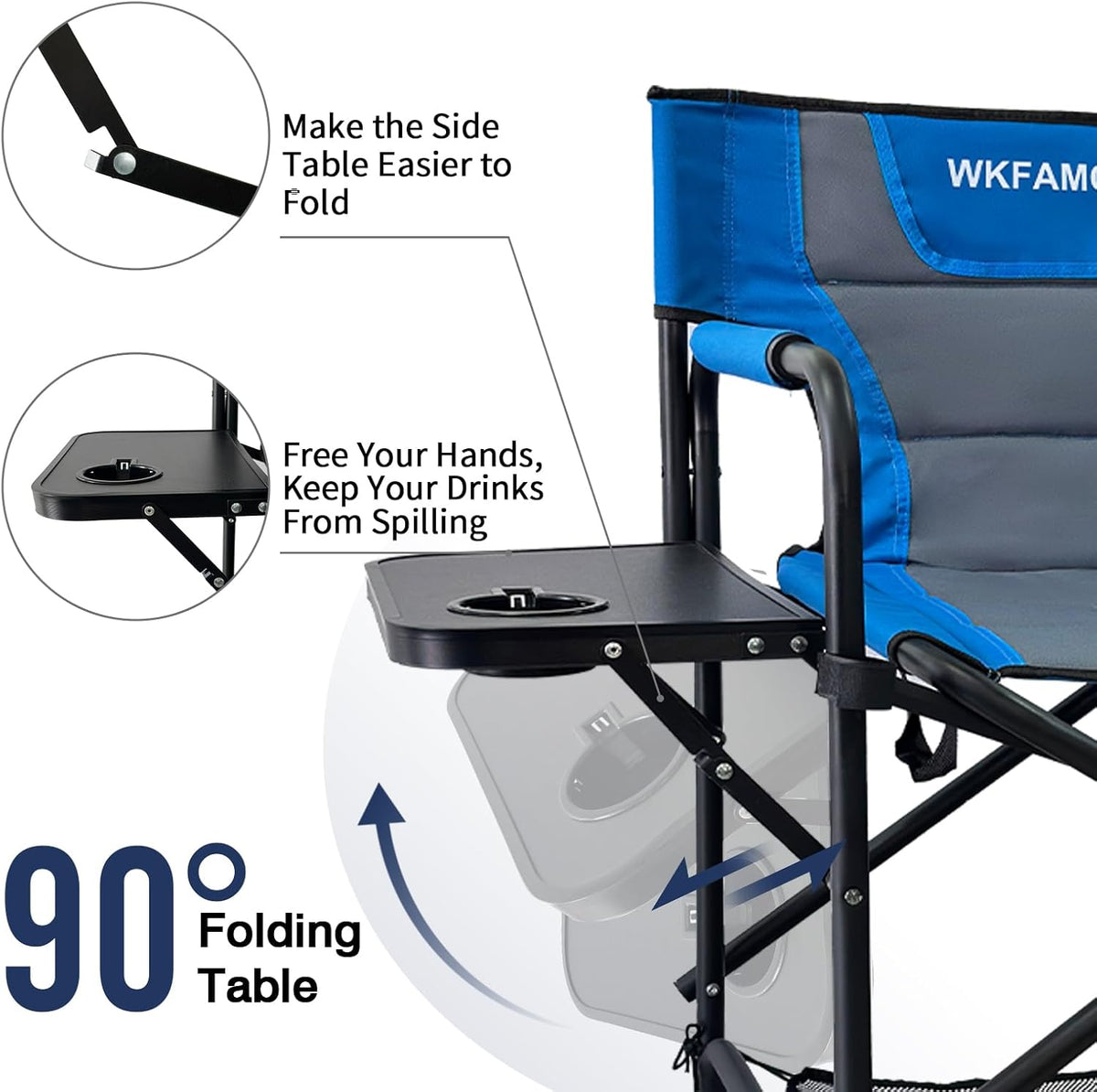 Tall Folding Directors Chair with Side Table 26.77" Seat Height Foldable Camping Chair Bar Stool for Makeup Artist Face Painting with Footrest and Storage Pocket Supports 350LBS