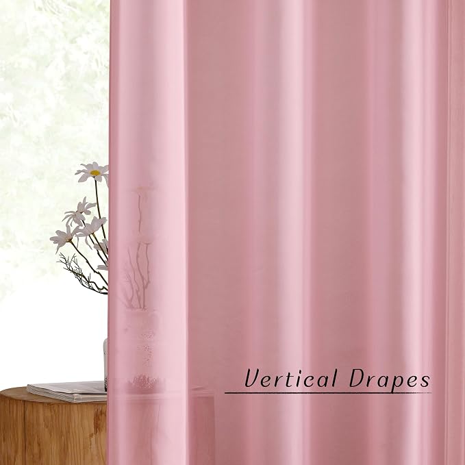NICETOWN Voile Sheer Pink Curtains 90 inches Long
