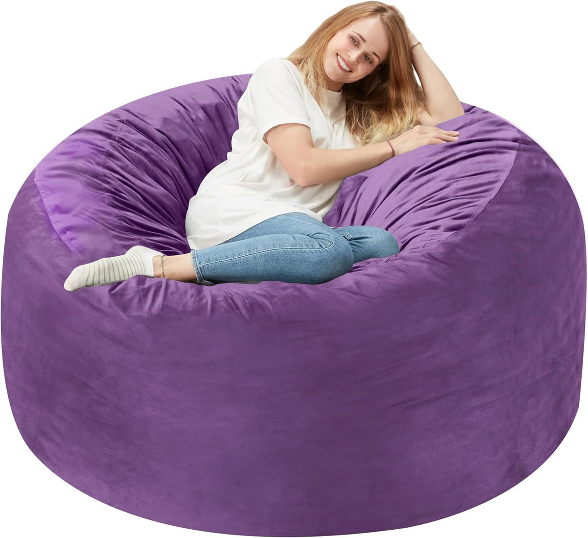 Homguava 3FT Bean Bag Chair: 3' Bean Bags with Memory Foam Filled, Large Beanbag Chairs Soft Sofa with Dutch Velvet Cover-Purple