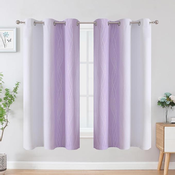 Estelar Textiler Lilac and Greyish White Blackout Curtains & Drapes
