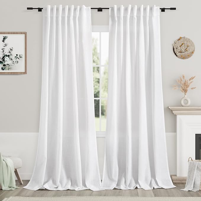 Nanspring White Extra Long Curtains 2 Panels Set 111 Inches Long