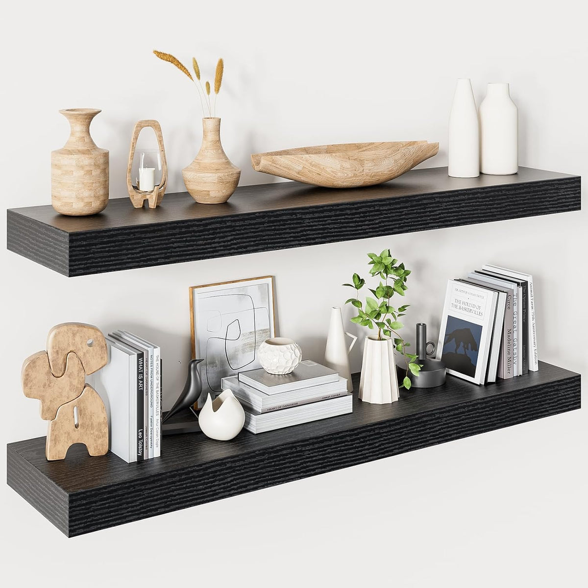 Heimlove Floating Shelves for Wall 36 Inches Long,9.3" Deep Black Floating Shelf Set of 2,Wall Mounted Shelves for Bathroom Bedroom Living Room Kitchen Office,Shelf for Books Storage,Home Decor