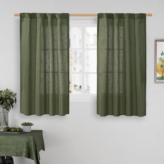 LAMIT 45 Inch Short Window Linen Curtains, Light Filtering Panels Back Tab and