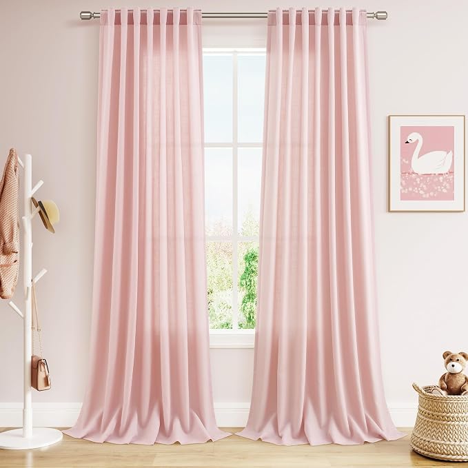 Nanspring Pink Linen Curtains 108 Inches Long
