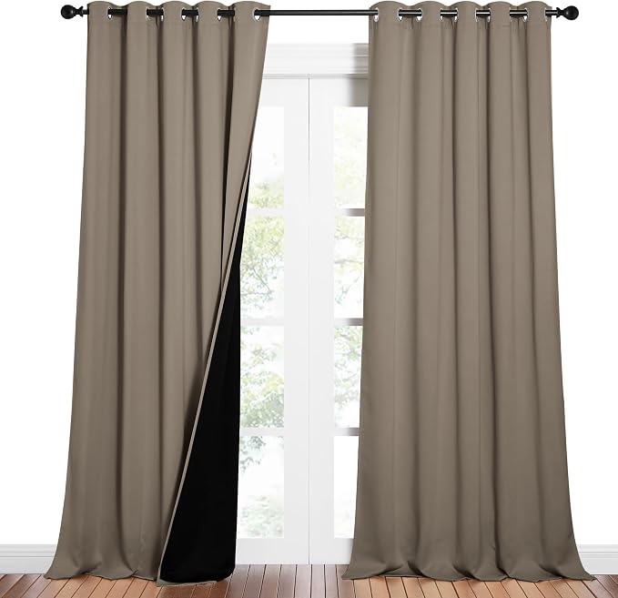 NICETOWN Taupe Full Shade Curtain Panels, Pair of Energy Smart & Noise Blocking