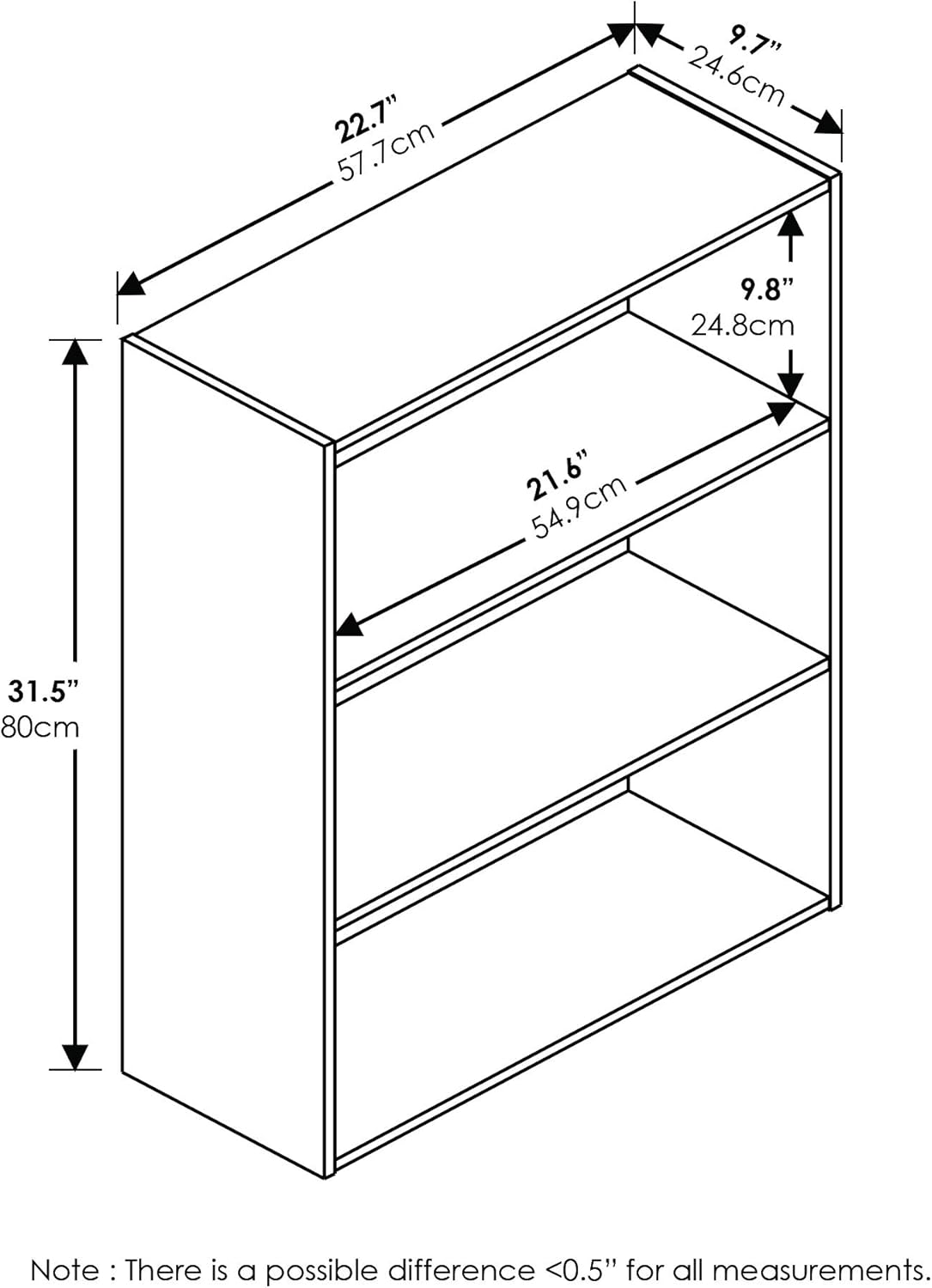 Furinno Pasir 3-Tier Open Shelf Bookcase, Americano