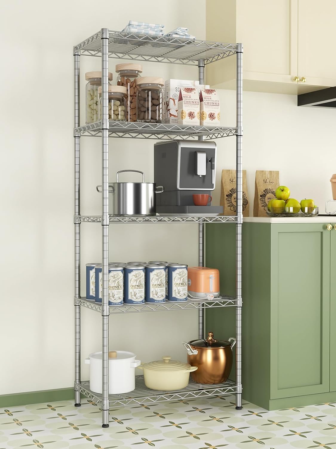 SINGAYE 5 Tier Storage Garage Shelving Units Heavy Duty Wire Shelves Pantry Metal for Pantry Closet Kitchen Laundry Bathroom Organizers Shelf Home Shorage Gray