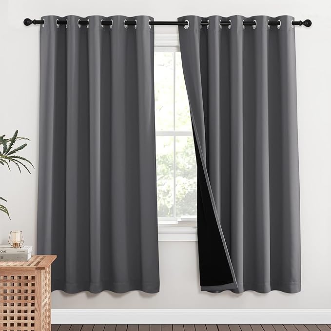 NICETOWN Grey Full Shade Curtain Panels, Pair of Energy Smart & Noise Blocking