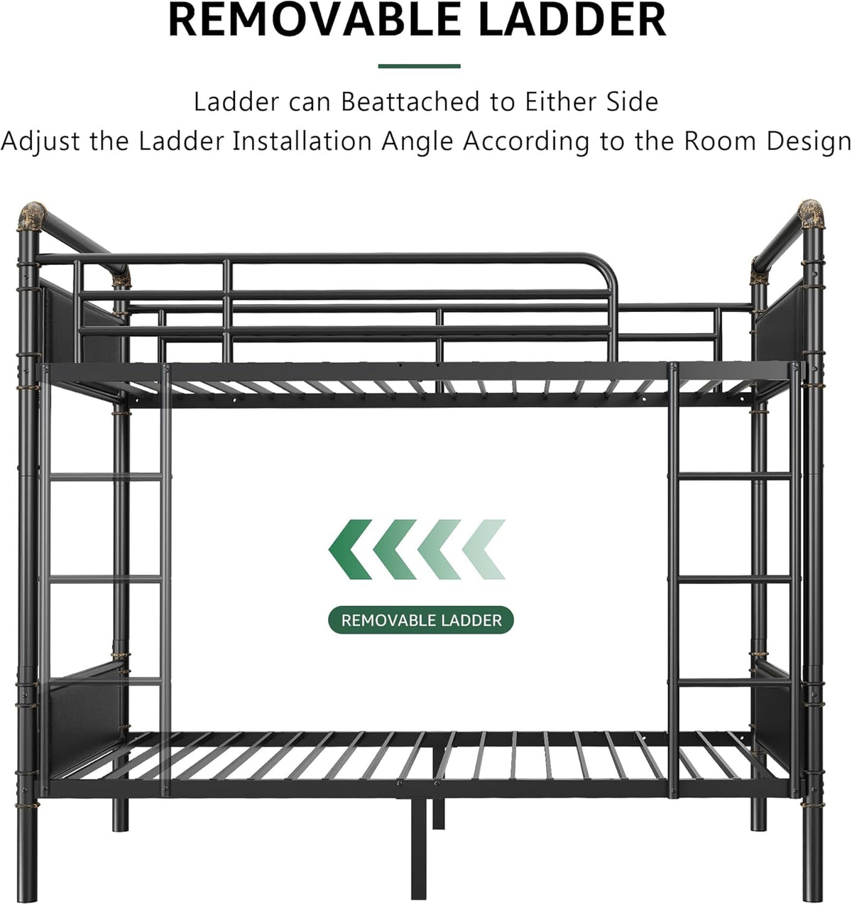 Metal Bunk Bed Twin Over Twin, Industrial Bunkbeds Heavy Duty Bed with Safety Guard Rails and Space-Saving Design, Steel Bed for School, Bedroom (Black)