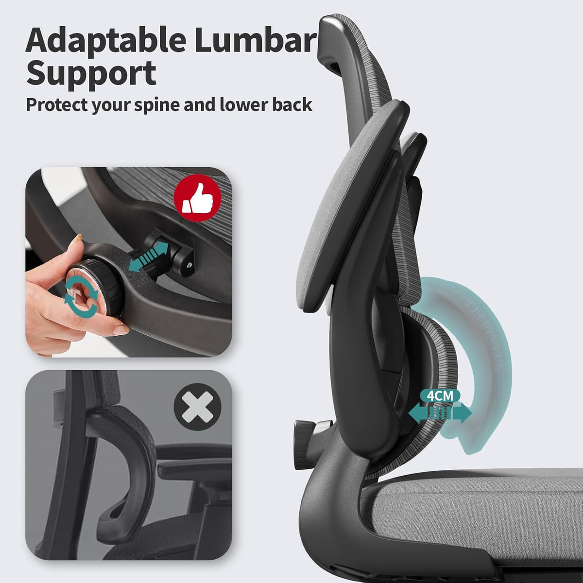 TRALT Office Chair - Ergonomic Desk Chair with Adjustable Lumbar Support, Mesh Computer Chair, Executive Chairs for Home Office Comfortable Lumbar Support (Dark Gray)