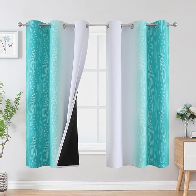 Estelar Textiler Teal and Greyish White Blackout Curtains & Drapes
