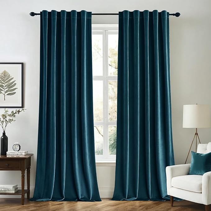 MIULEE Blue Velvet Curtains 96 inches 2 Panels