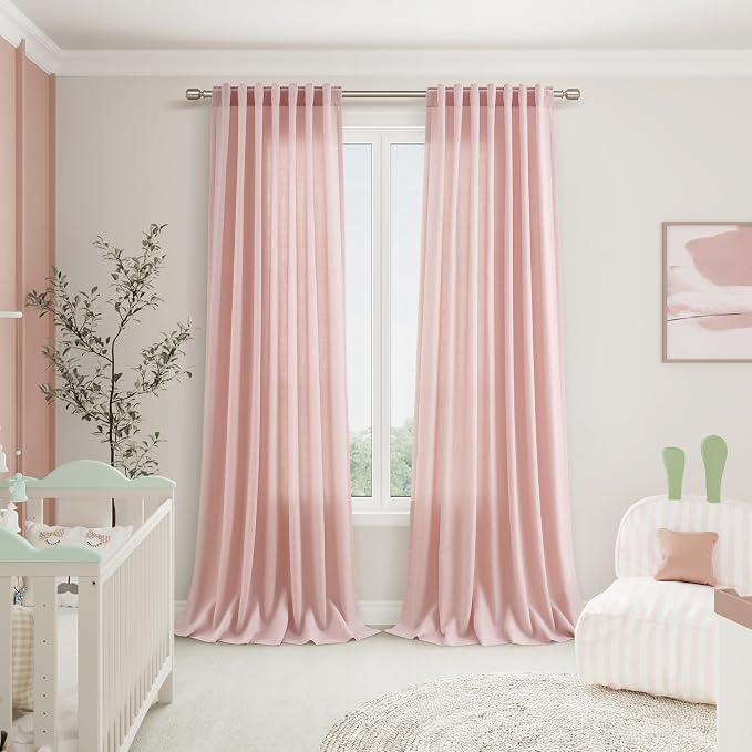 Pink Linen Curtains 72 Inch Length