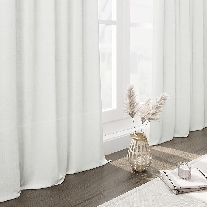 Linen Off White Curtains 132 inch Extra Long