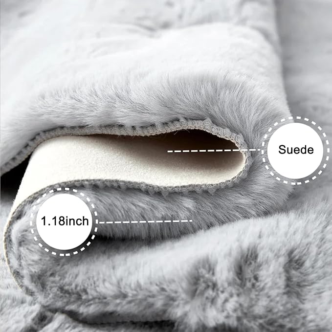 Ghouse Ultra Soft Faux Rabbit Fur Rug 4x6, Machine Washable Area Rugs