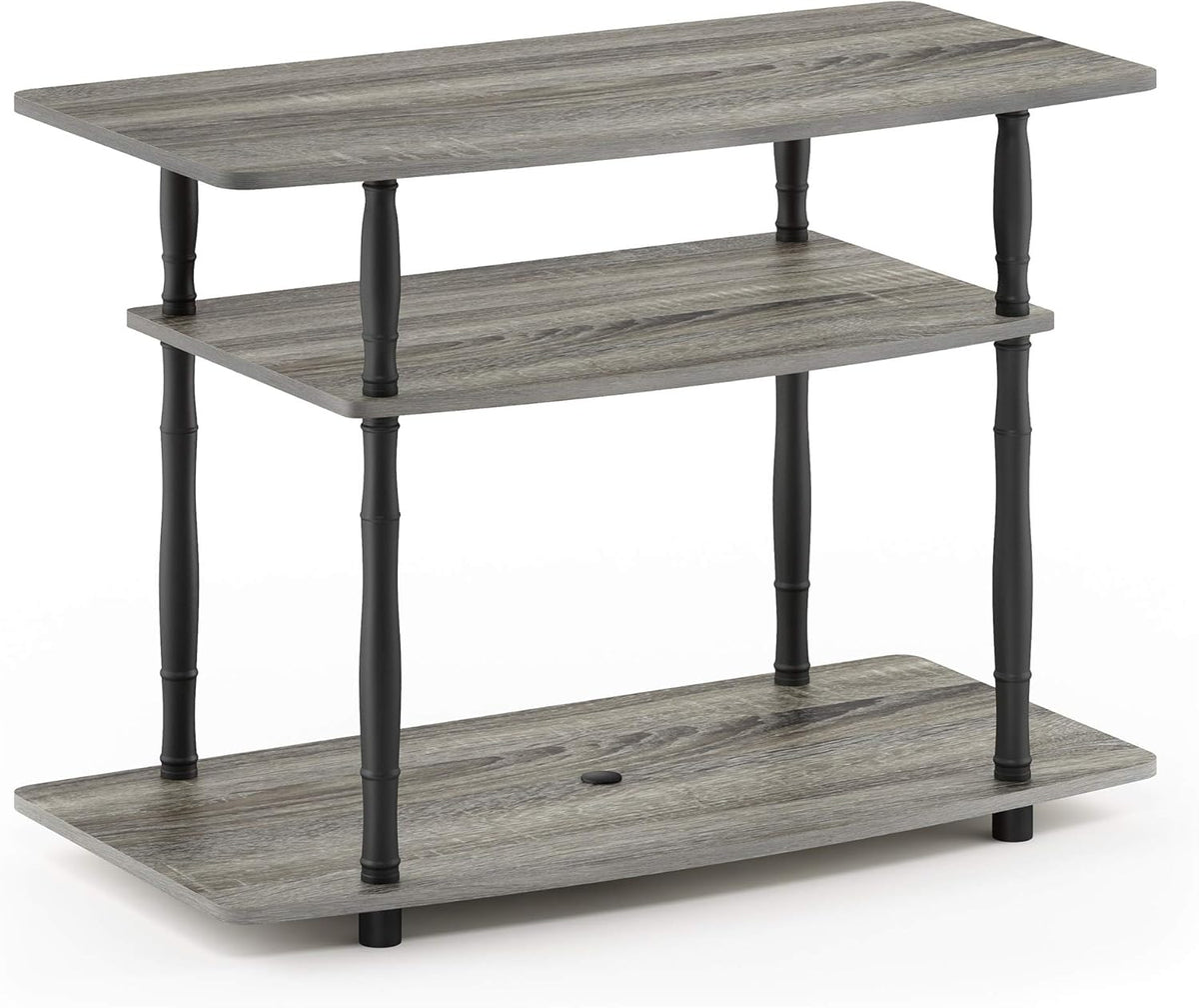 Furinno Turn-N-Tube No Tools 3-Tier Entertainment Center TV Stand for TV up to 32 Inch, Plastic Classic Tubes, French Oak Grey/Black