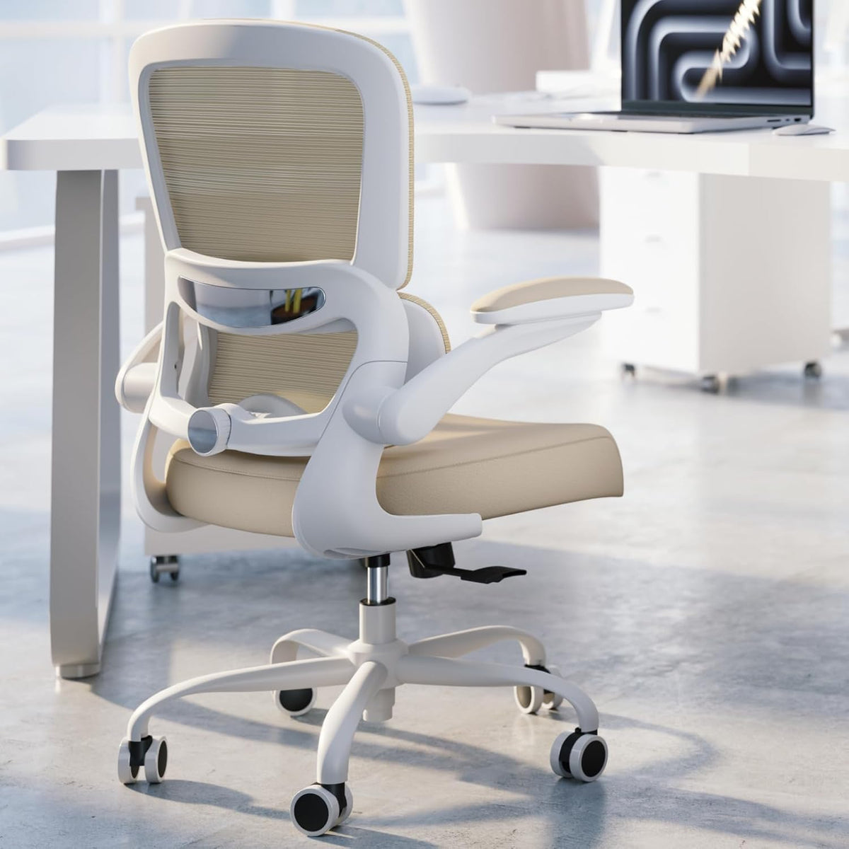 TRALT Office Chair Ergonomic Desk Chair, 330 LBS Home Mesh Office Desk Chairs with Wheels, Comfortable Gaming Chair, High Back Office Chair for Long Hours (Beige)