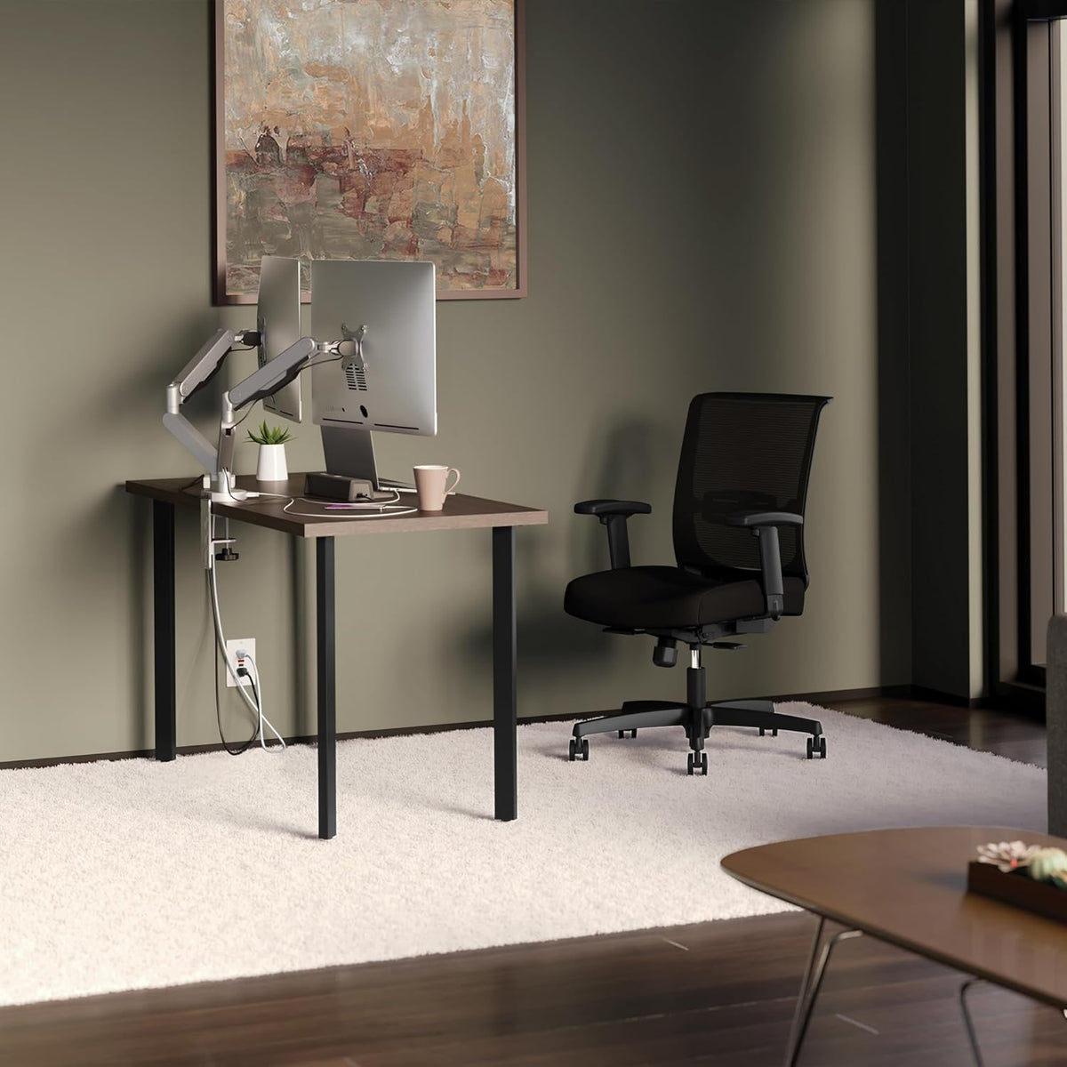 HON Coze Home Office Desks, Sturdy Table Computer Desk, 42", Walnut Top, Black Base