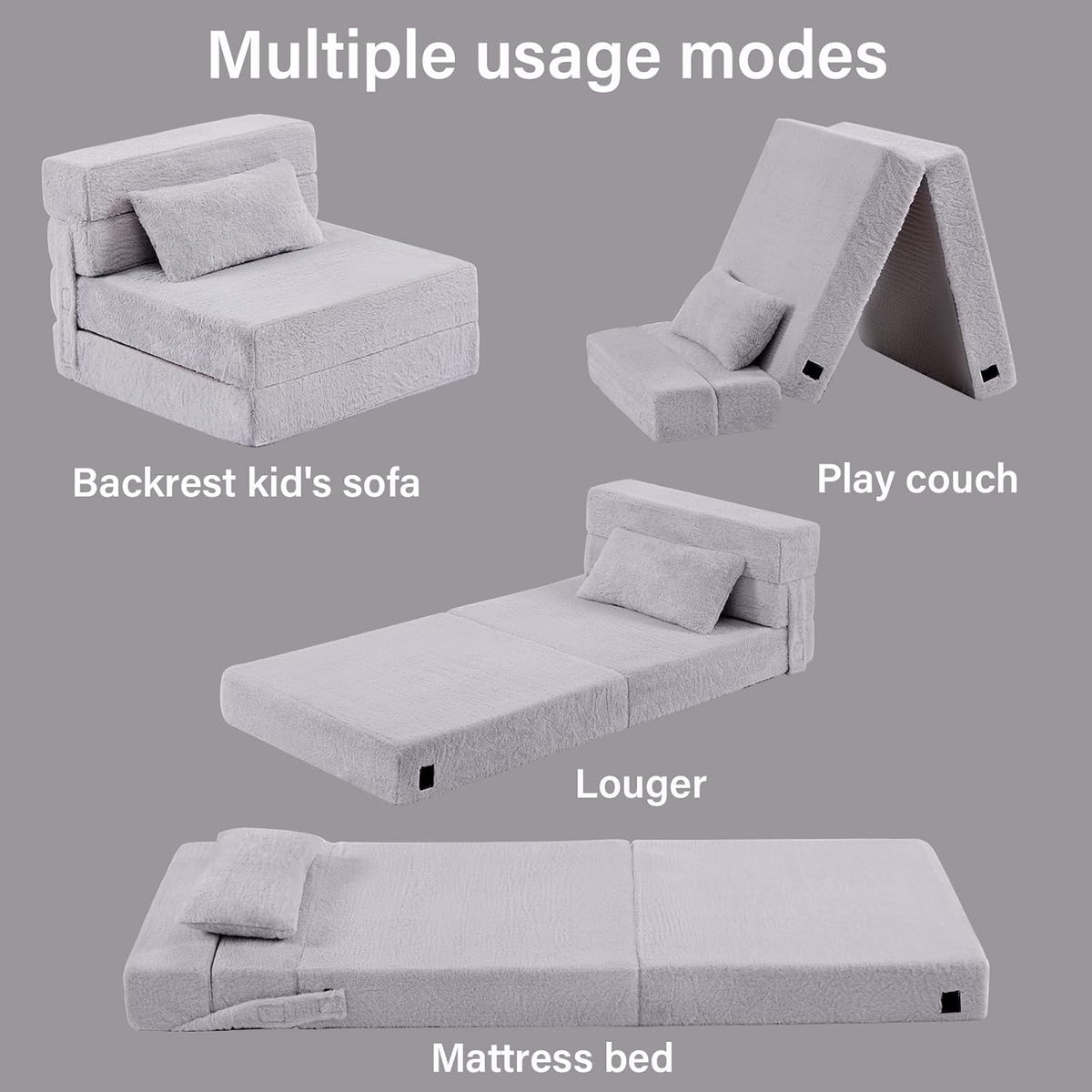 Folding Sofa Bed Floor Mattress for Kids with Pillow, Toddler Washable Folding Floor Nap Mat for Sleeping Daycare, Child Fold Up Sofa Futon Chair Bed with Storage Bag for Girls and Boys