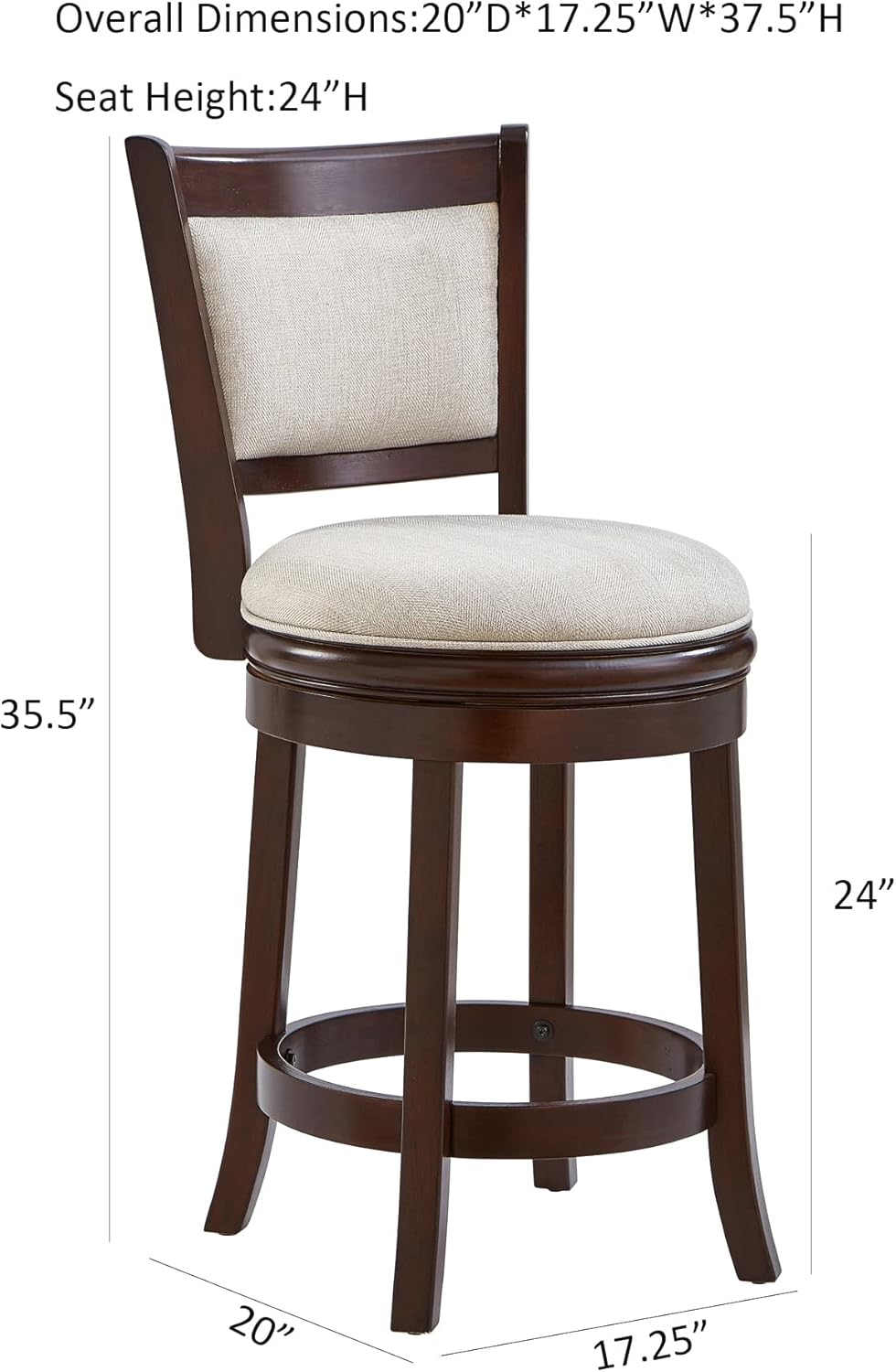 Ball & Cast Swivel Barstool Upholstered Counter Stool 24 inch Kitchen Wooden Bar Stool , Cappuccino&Taupe