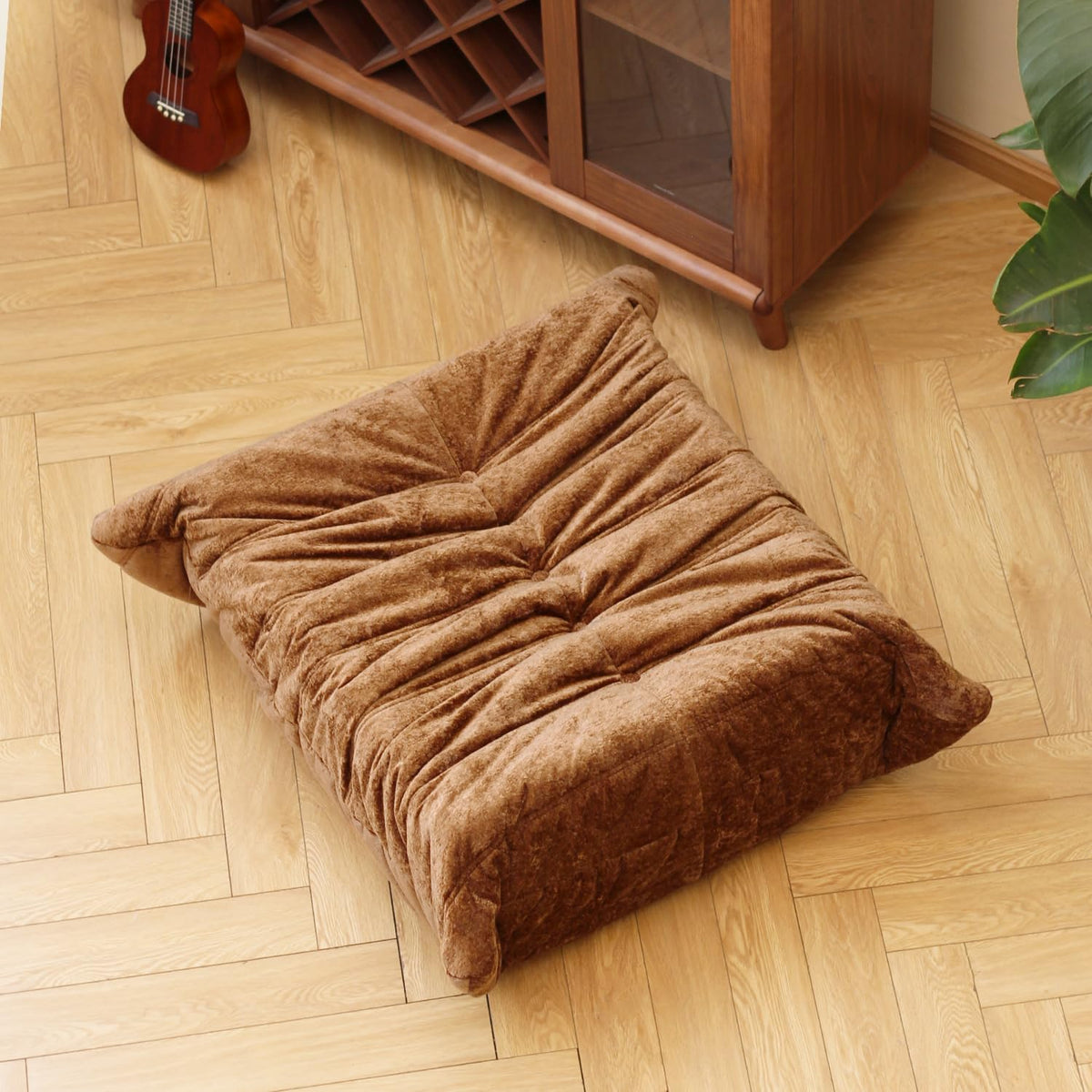 N&V Fireside Chair, Mid Century Armless Floor Sofa, Soft Premium Chenille Floor Lounge Chair, Foam Sofa Accent Chair for Living Room Bedroom and Office (Brown, Ottoman)