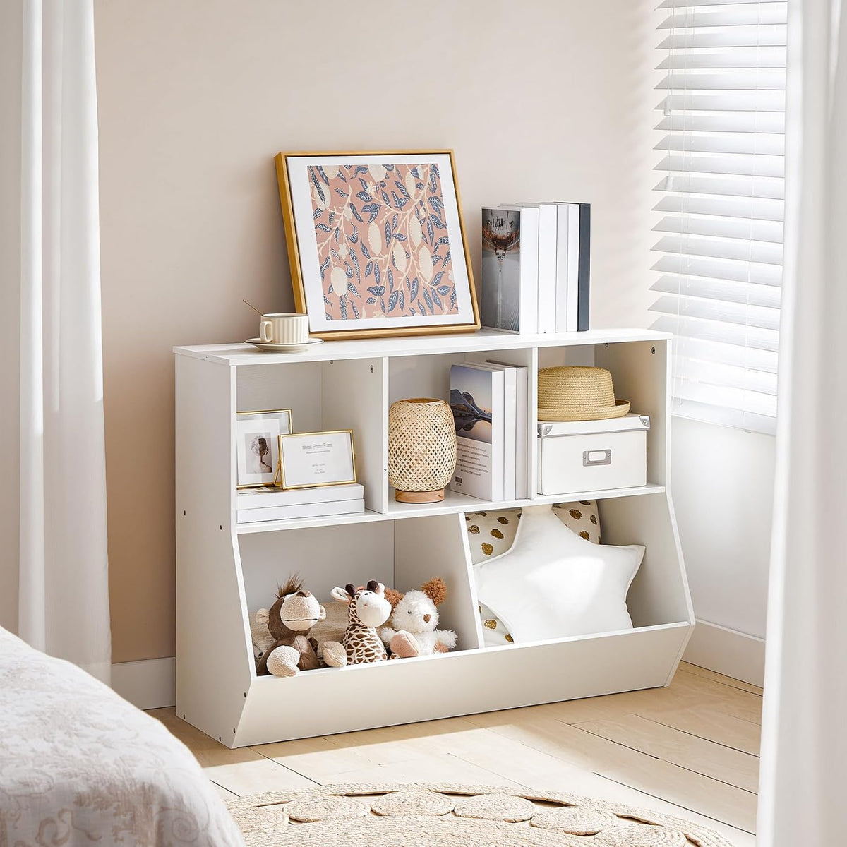 HOOBRO Kids Bookshelf - 39.4" L Toy Storage Cabinet, Bookcase Footboard, Cubby Shelf, Fit for Children's Room, Playroom, Hallway, Kindergarten, White WT132CW01