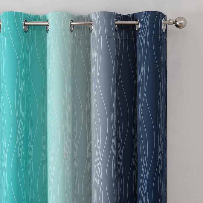 Estelar Textiler Navy Blue and Teal Gradient Blackout Curtains