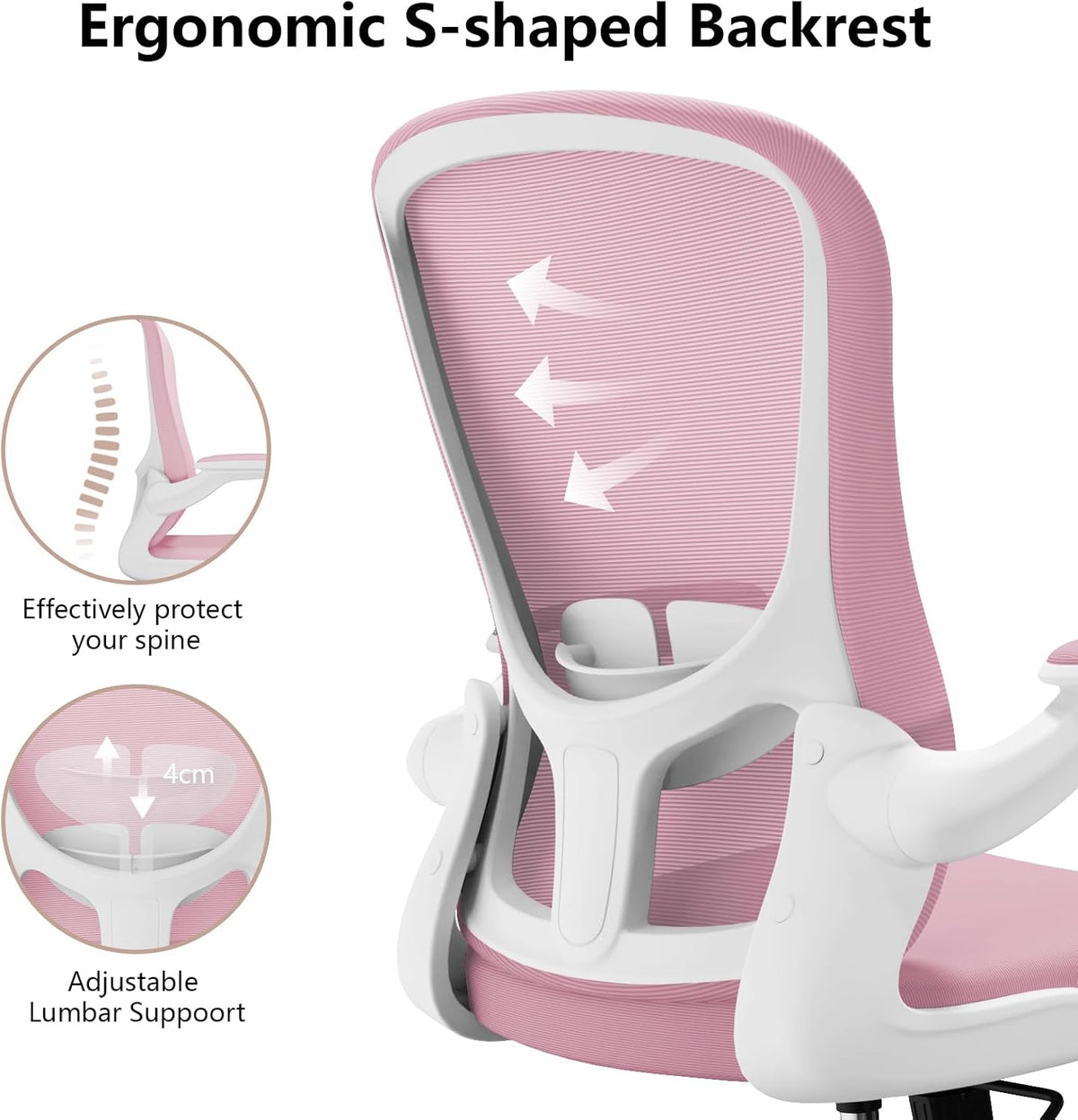 Ergonomic Office Chair, Comfort Swivel Home Office Task Chair, Breathable Mesh Desk Chair, Lumbar Support Computer Chair with Flip-up Arms and Adjustable Height