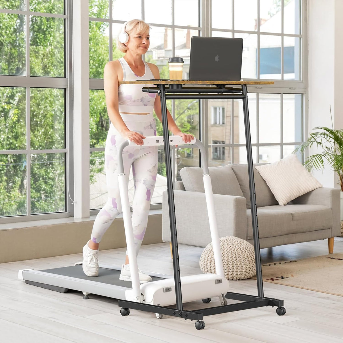 Treadmill Desk, Mobile Small Standing Desk with Wheels for Walking Pad, Portable Table for Laptop, Rolling Table Adjustable Height, Bedside Table