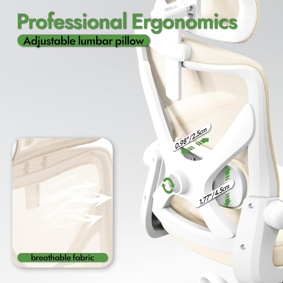 Ergonomic Office Chair - X-Shaped Computer Desk Chair Comfy, Gaming Chair, Office Chair with Lumbar Support, Mesh Office Chairs with Headrests, Desk Chair for Long Hours (White Beige)