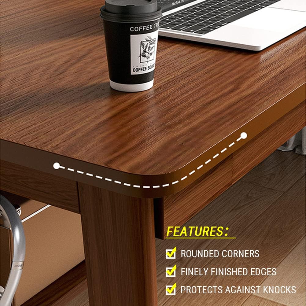 Mid-Century Long Desk Table - 71" Simple Modern Extra Long 2-Person Wood Computer Workstation for Home Office Work in Walnut, 71" W x 20" D
