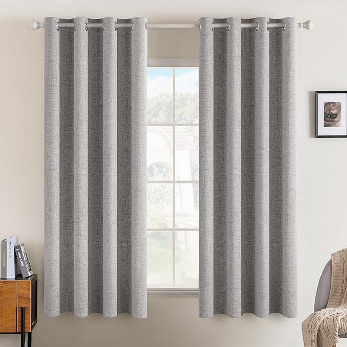 MIULEE Linen Texture Curtains for Bedroom Solid 100% Blackout Thermal Insulated
