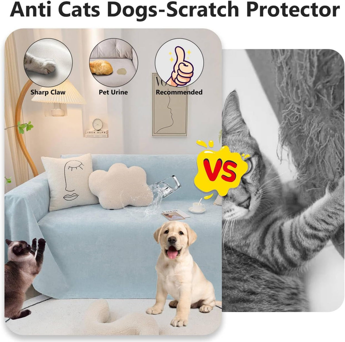 STACYPIK Waterproof Sky Blue Loveseat Couch Cover for Sectional, Couch Cover for Dogs, Anti-Slip Anti-Cat Scratch Furniture Protector for 2 Cushion Couch, Modern Couch Cushion Covers for Pets-71X102IN