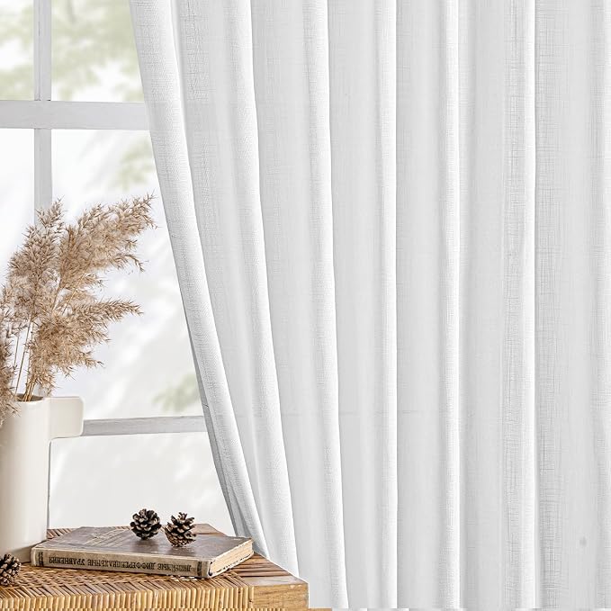 MIULEE White Linen Curtains 86 Inch Long 2 Panels