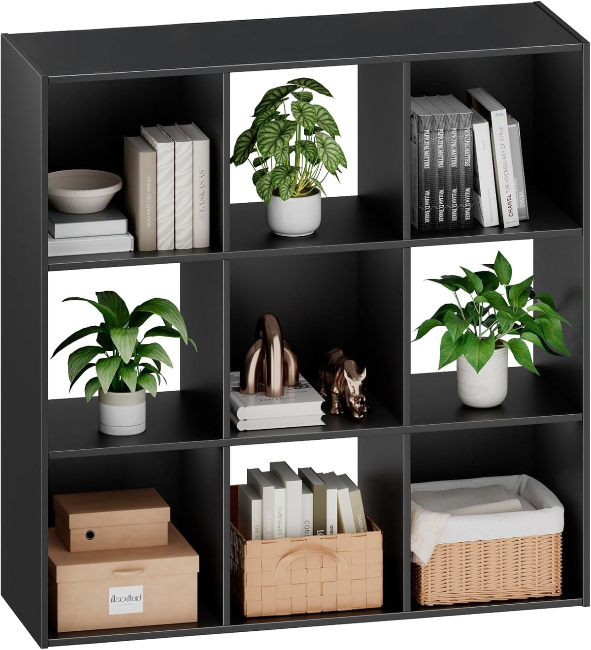 Sweetcrispy 9 Cube Storage Organizer - Open Cube Bookshelf with 5 Removable Back Panels, Display Storage Bookcase for Living Room, Bedroom, Entrance Hall, Home Office，36" L×11.6" W×36" H, Black