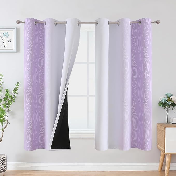 Estelar Textiler Lilac and Greyish White Blackout Curtains & Drapes
