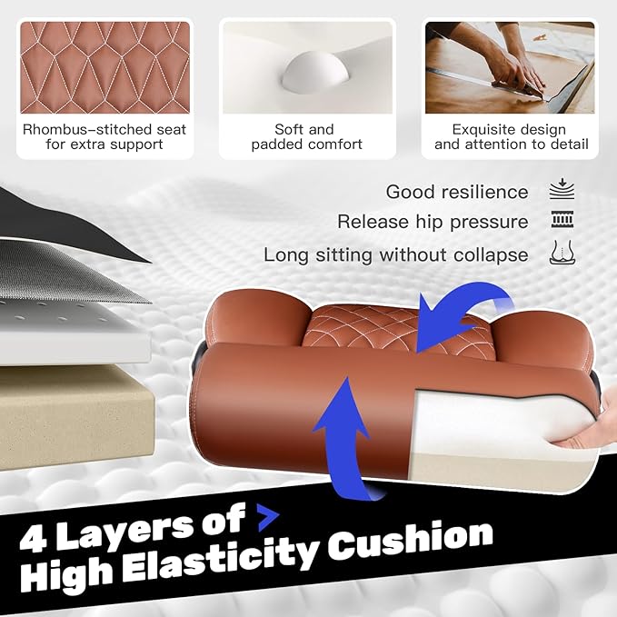 High Back Executive Office Chair - Ergonomic Computer Desk with Rocking Function, Leather Managerial with Adjustable Flip-Up Armrests and Lumbar Support