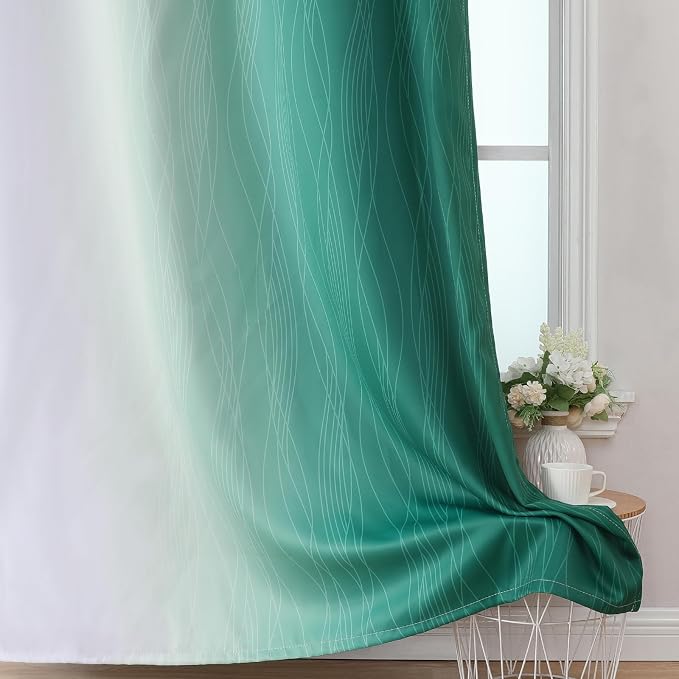 Estelar Textiler Green and Greyish White Blackout Curtains