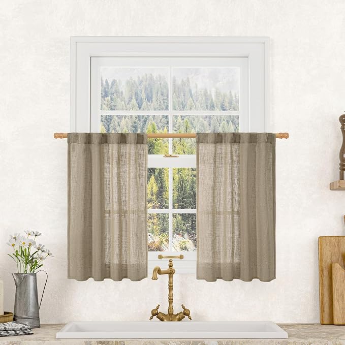 LAMIT Semi Sheer Linen Curtains 36 Inch Length