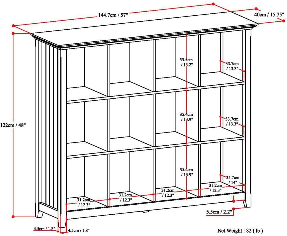 SIMPLIHOME Acadian Bookcase - 57 inch Tall 12-Cube Solid Wood Storage Display Unit in White, Transitional Cube Organizer for Living Room, Study Room or Office with Fixed Shelves and Tapered Legs