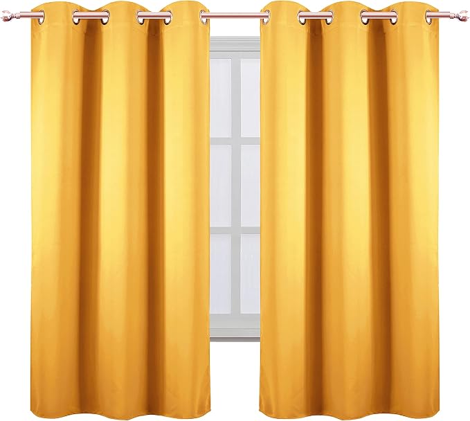LEMOMO Yellow Thermal Blackout Curtains/38 x 63 Inch/Set of 2 Panels Room