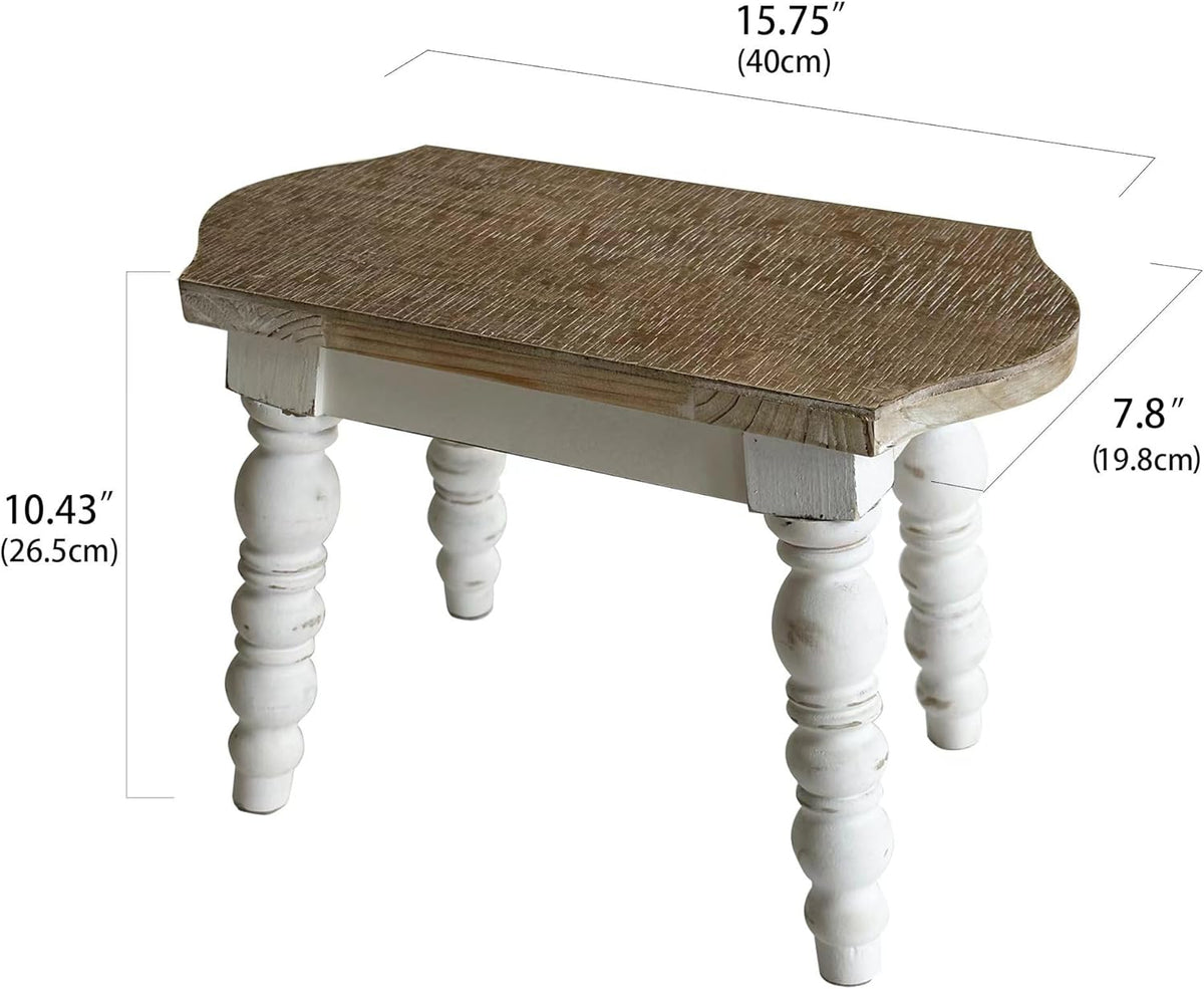 Wooden Bathroom Farmhouse Step Stool, Wood Foot Stool for Adults Kids, Bedside Step Plant Stand for Kitchen