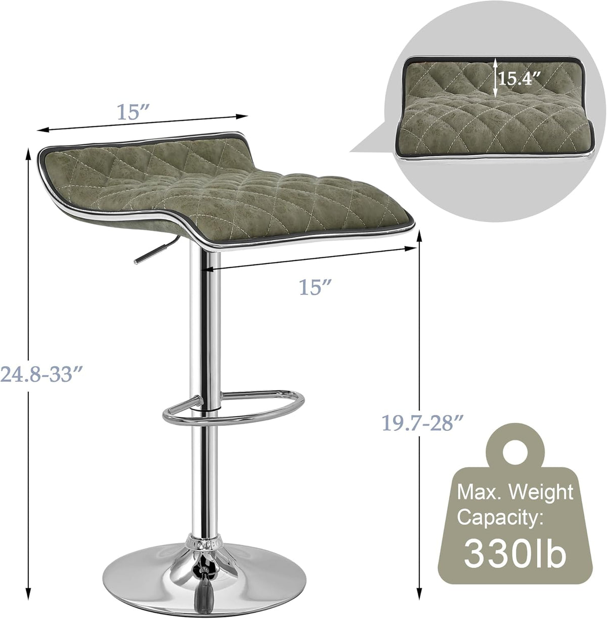 VECELO Adjustable Bar Stools Set of 2, Bar Height Stools for Kitchen Counter