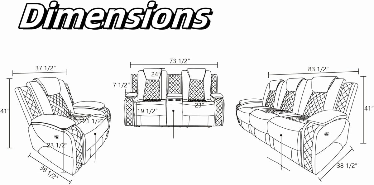 Leather Recliner Sofa Couch, 3-Seater Home Theater Seating Reclining Sofa, Power Reclining Couch with Cup Holders & Drop Down Table for Living Room Furniture Sets, Red