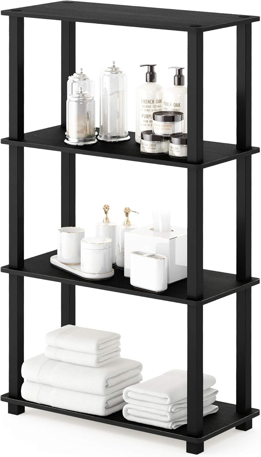 Furinno Turn-N-Tube 4-Tier Multipurpose Shelf Display Rack, Square Tube, Americano/Black