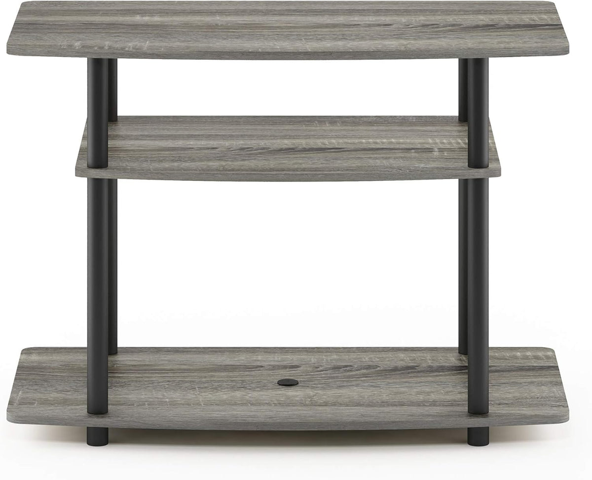 Furinno Turn-N-Tube No Tools 3-Tier Entertainment Center TV Stand for TV up to 32 Inch, Plastic Round Tubes, French Oak Grey/Black