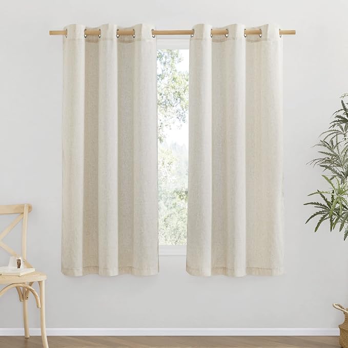 NICETOWN Thick Linen Blend Curtains Flax Textured