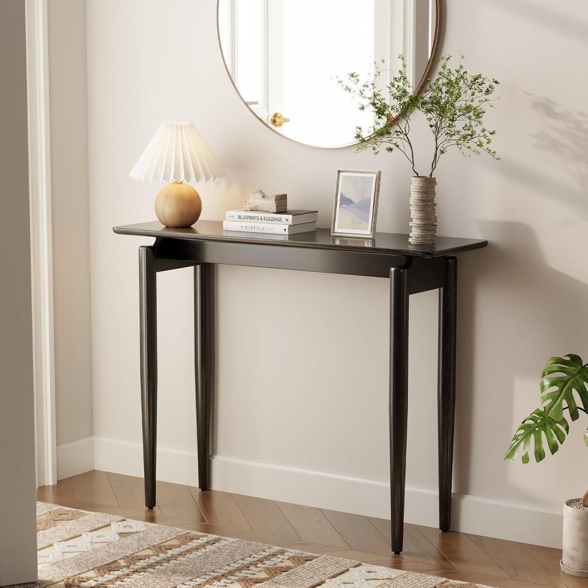 Wood Console Table Walnut Entryway Table, Thin Console Table, Sofa Tables for Living Room (39.4'')